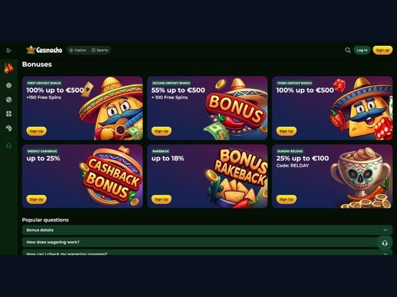 Spielkatalog Zahlungen und App bei Casinacho Casino Nacho Casino für Deutschland